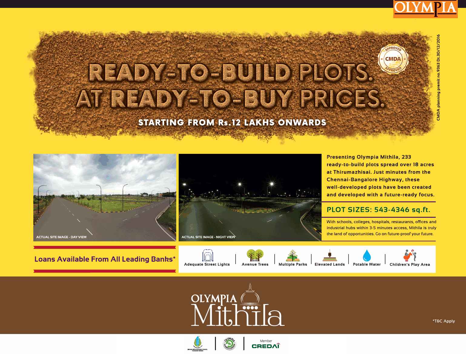 Book ready to build plots @ Rs. 12 Lakhs onwards at Olympia Mithila in Chennai